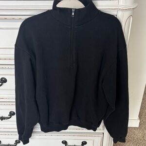 SKIMS COTTON FLEECE CLASSIC QUARTER ZIP PULLOVER | ONYX